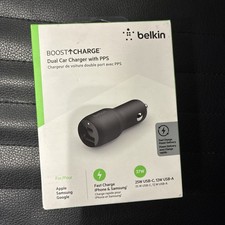BELKIN BoostCharge 37 Watt Dual Port USB + USB-C Car Charger Adapter BLACK - NEW