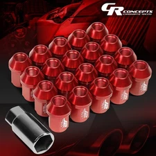 J2 M12X1.25 7075 ALUMINUM 25MM OD/35MM 20PCS CLOSE END LUG NUT W/ ADAPTER RED