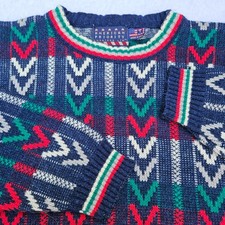 Vintage 90s Y2K knit Sweater Made in USA Crew Neck chevron Preppy Academia