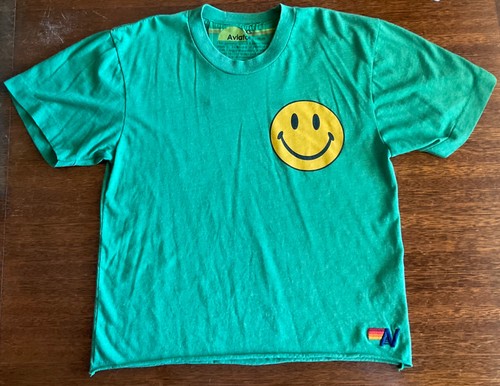 Sz XS Aviator Nation Youth Kids Smiley Face T Shirt Green Made in USA BTS - Picture 3 of 11