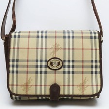 S05-K008 Burberrys Nova Check Pvc/Suede Messenger Shoulder Bag Authentic