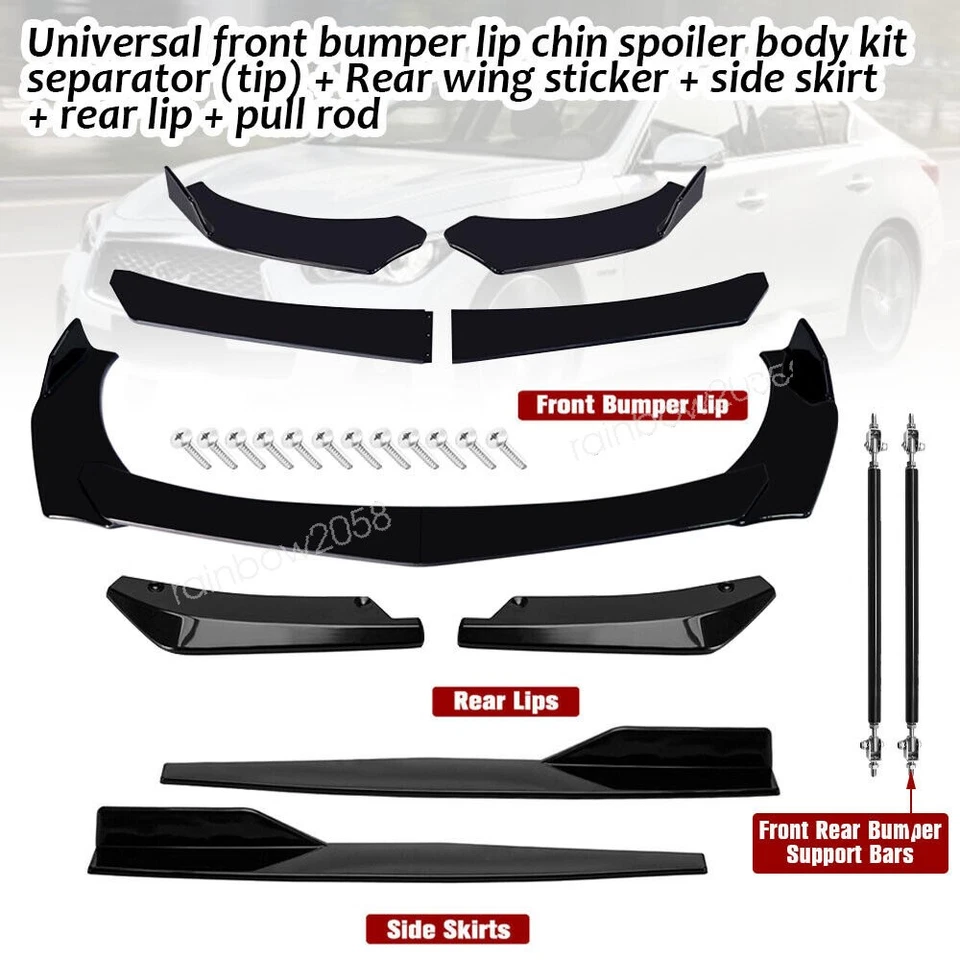 Black Front Bumper Lip+29" Side Skirts+Rear Lips+Strut Rods For Chrysler Sebring Foto 2 de 4