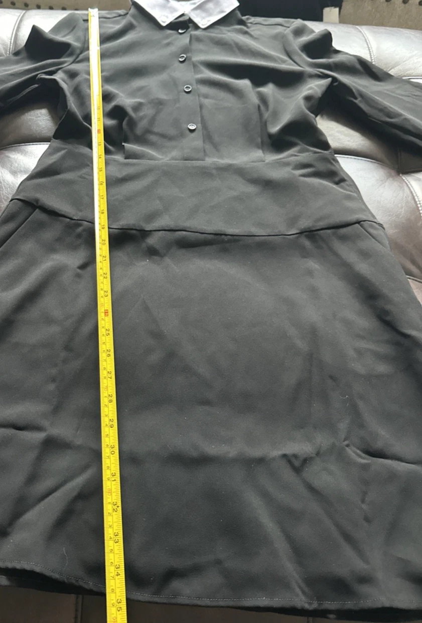 Abito Camicia Coach Donna Taglia 8 Nero Bottoni Svasato Collo Rimovibile Nero