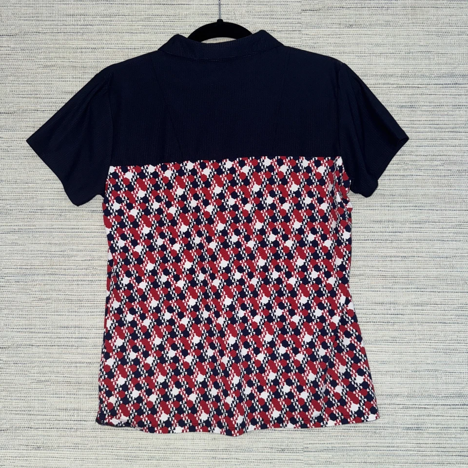 Polo de golf deportivo Haley patrón geométrico cuarto cremallera azul marino rojo blanco mediano Foto 4 de 4