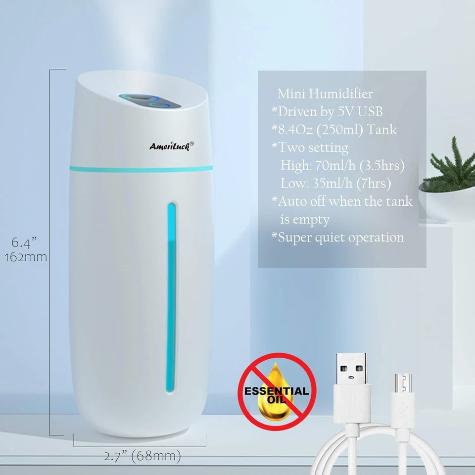 Portable Mini Humidifier for Travel and Small Room with Breathing Color LED Nigh - Image 3 of 4