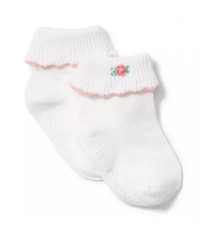 Janie and Jack Baby Floral Fold Over Sock in White Size 3-6 Months