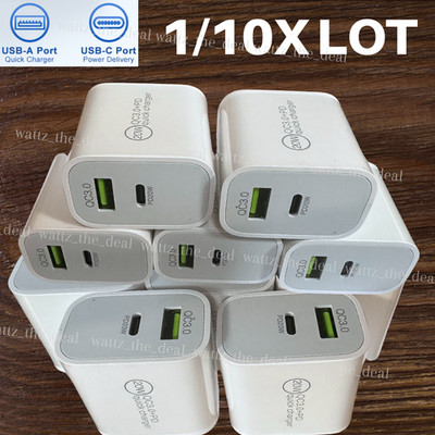 Dual Port USB A & Type C PD Plug For iPhone Samsung USB C Fast Charging Cube Lot