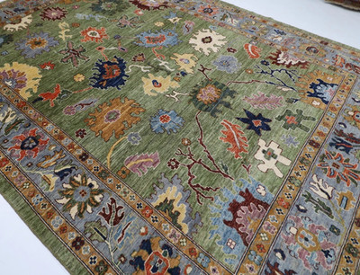 Green Floral Turkish Oushak Rug 6x9 7x10 8x11 9x12 10x14 12x15 Vintage Style Rug