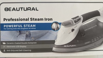 BEAUTURAL 1800W Steam Iron Ceramic Soleplate LCD Anti-Drip Self-Clean