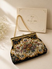 Vintage Floral Tapestry Purse  Ornate Gold Frame Evening Bag  Chain Strap ...