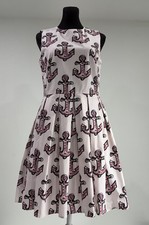 RED Valentino Anchor Print Fit & Flare Dress IT 42 US 6 Pink Nautical Designer