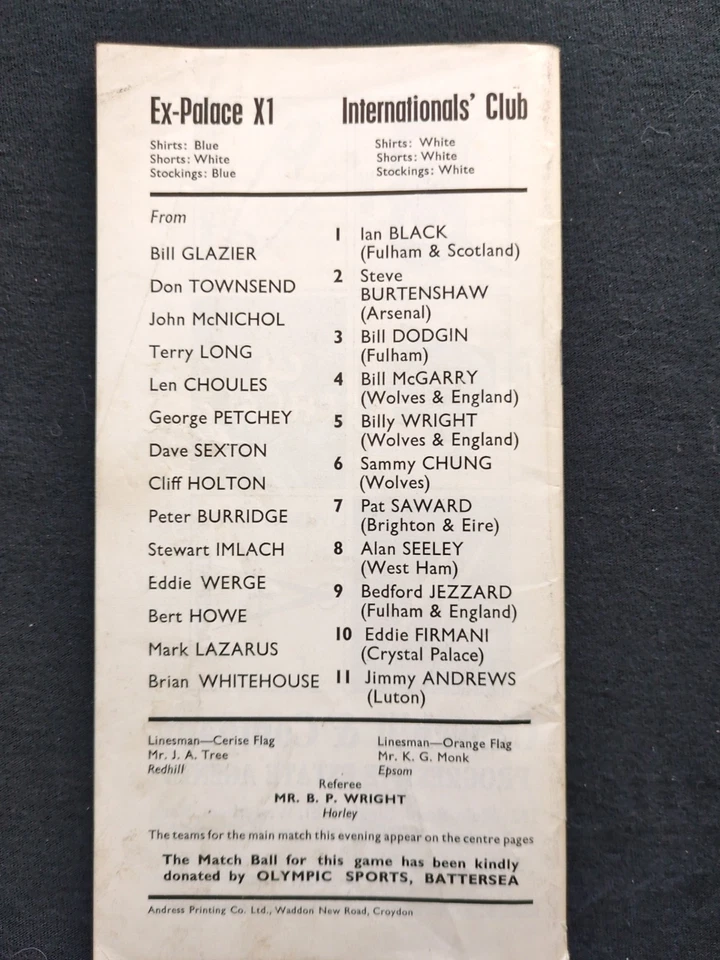 Crystal Palace vs RFC Bruges John Sewell Testimonial 13 May 1971 - Image 2 of 2