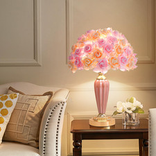 Zyleisenbao Pink Flowers Lamp Beautiful Yellow Bedside Lamp Nordic Nightstand