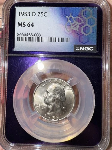 Graded Coin. NGC TRADERBEA Purple Core MS64 1953 D 25C D Silver Quarter