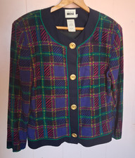 VTG 80s Leslie Fay Plaid BIG Shoulder Pads Short Jacket 16 *CHECK MEASUREMENTS 