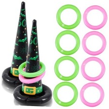 Halloween Inflatable Witch Hat Ring Toss Game - 10 Pcs Macabre Toss Game