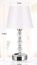 Set of 2 Bedside Table Crystal Lamp, with USB C+A port (White Shade +2 LED Blub)