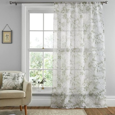 Dreams & Drapes Tiverton Voile Slit Curtains, 140 x 182 cm, Green