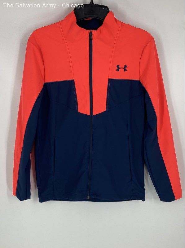 Under Armour Womens Orange Dark Blue Full-Zip Windbreaker Jacket Size Small