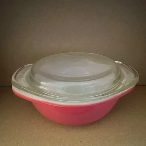 Pyrex Flamingo 080 8 oz Glass Casserole Dish with Lid Round 980-C Vintage