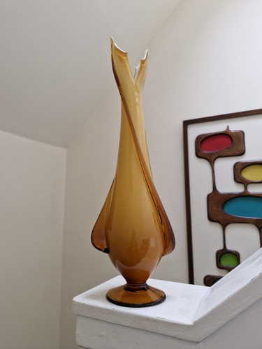 Vintage Cristalleria Fratelli Art Glass Vase Empoli 18" Tall Mid Century Retro - Picture 9 of 16