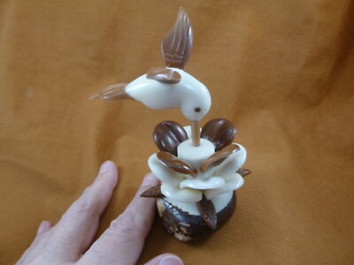 (TNE-BIR-HU-6b) little Hummingbird bird flower TAGUA NUT figurine hummingbirds