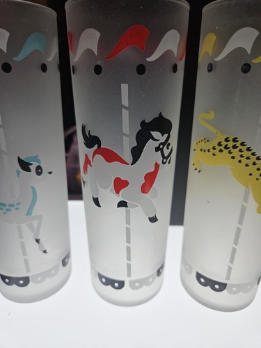 Vintage Libby Carousel Frosted Glasses Set of 4 Circus Merry Go Round - Picture 3 of 10