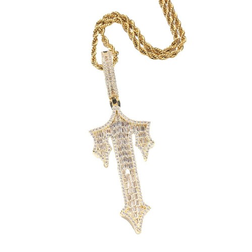 Egyptian Ankh Cross With Hieroglyphs Pendant In Gold