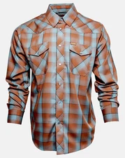 Dixxon Flannel Frontier Pearl Snap Orange Plaid Long Sleeve Bamboo Shirt