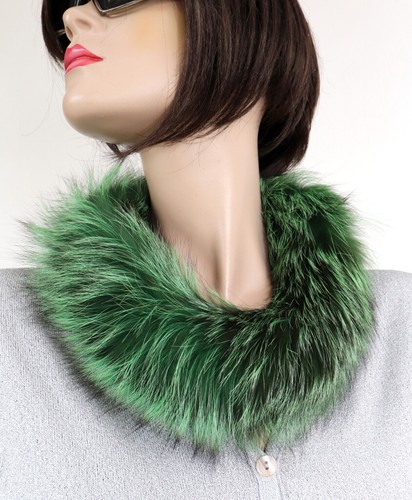 Pelz Schal Silberfuchs Fell Boa Kette Kragen Collier Besatz Mantel Jacke Grün - Bild 2 von 4