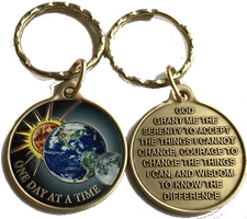 Universe Color One Day At A Time Keychain Serenity Prayer Earth Sun Moon