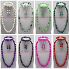 Natural 6/8/10/12mm Multicolor Gems Round Beads Necklace Bracelet Earrings Set