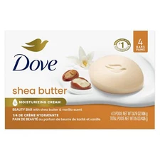 Dove Beauty Bar Soap Shea Butter 4 Count for Nourished, Radiant Skin, Enriches S