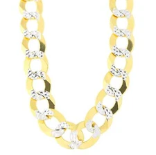 14k 2 Tone Yellow And White Real Gold Curb Chain Necklace, 12.2mm, 26"