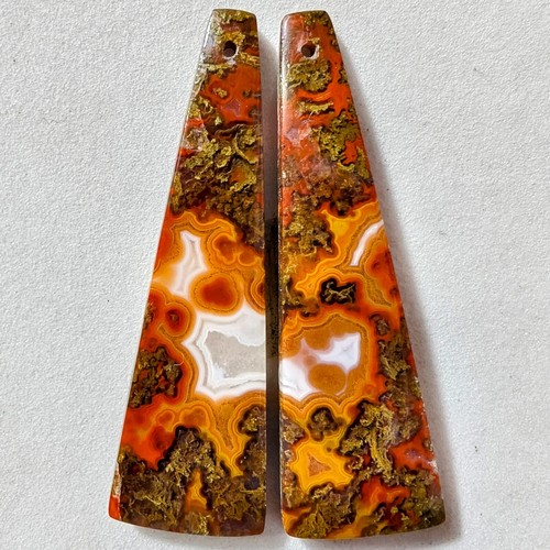 41 Cts Natural Seam Agate Drilled Match Pair Cabochon Gemstone 43.9 X 13.2 MM