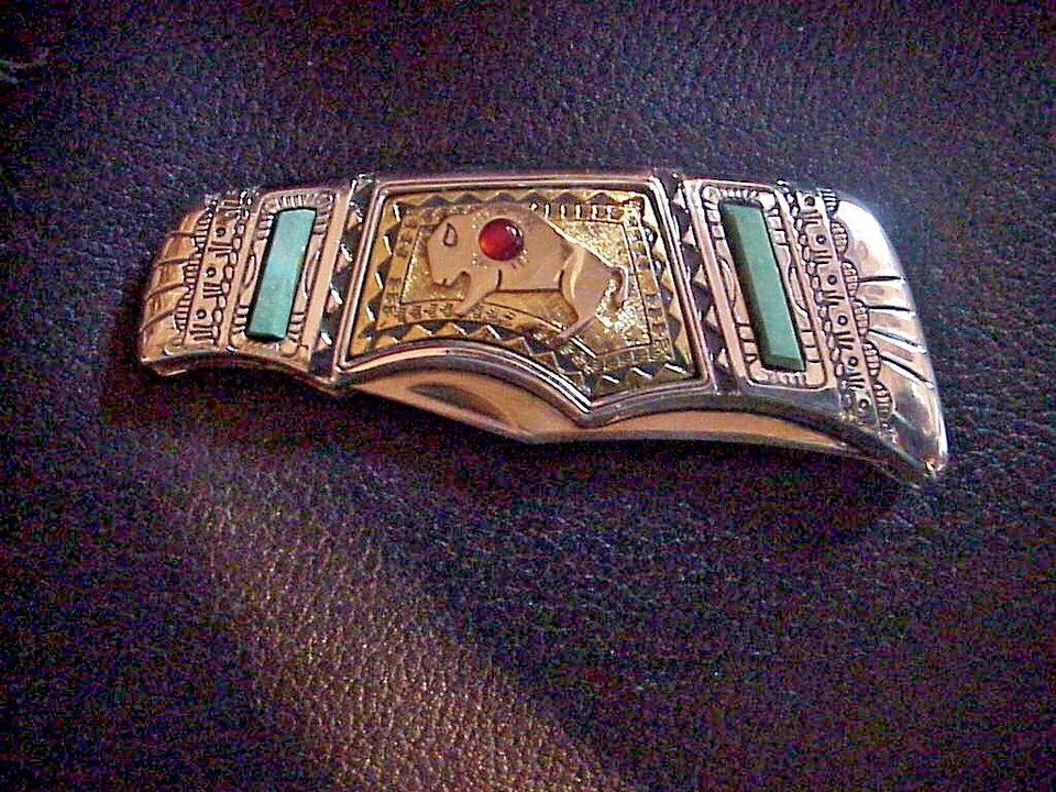 FRANKLIN MINT SOUTHWESTERN TURQUOISE AZTEC SET OF SIX WITH DISPLAY - Image 4 of 4