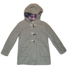 OLD NAVY Hooded Gray Fleece Pea Coat Girls Large Size 14-16 Jacket Plaid In Hood