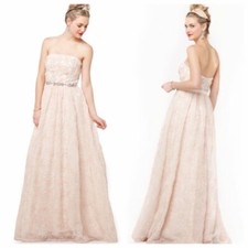 Adrianna Papell Cream Rosette Tulle Strapless Ball Gown Dress