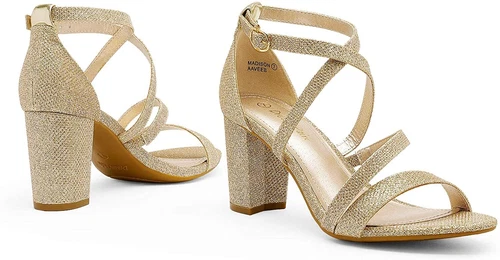 Women Chunky Block Heel Open Toe Across Strap Buckle Wedding Party Dress Shoes - Picture 10 of 22