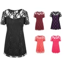 New Ladies Lace Lined Top Womens Plus Size Stretch Short Sleeve Top