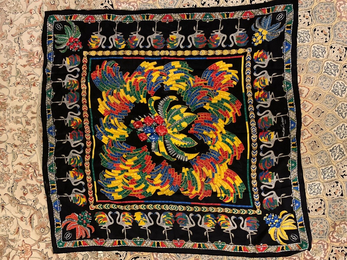 Cartier シルクスカーフ フラミンゴ Must de Cartier Scarf Flamingo jeweled 87 cm Silk Foulard