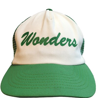 Wonders Vintage Snapback Hat Green White Adjustable Has Small Stain