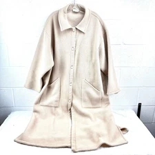 Linda Lundstrom Fleece Mid Length Cream Beige Button Front Coat Jacket