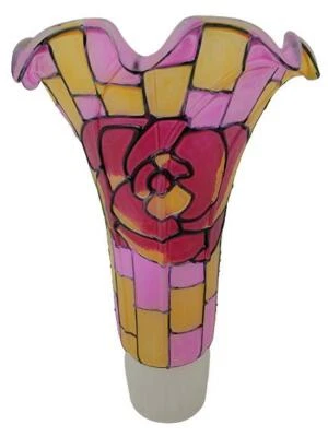 TERRA COTTAGE Tulip Lily Flower Glass Lamp Shade Tiffany/Stained Glass Style 1 3/8" OD