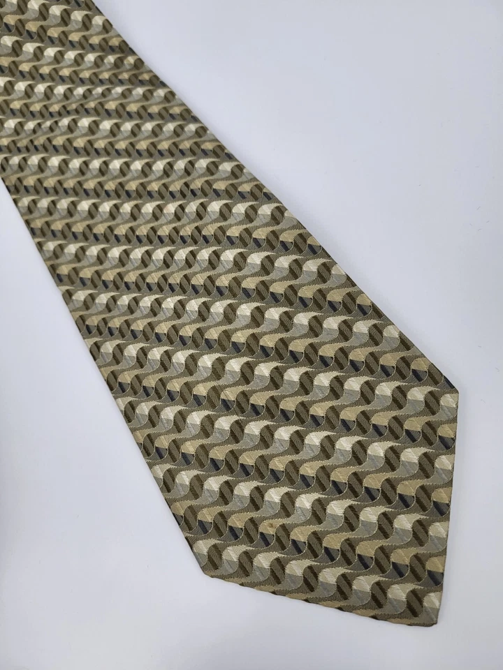 Stafford Silk Tie Gold Brown Gray Geometric Men Necktie 58 x 4 - Image 3 of 4