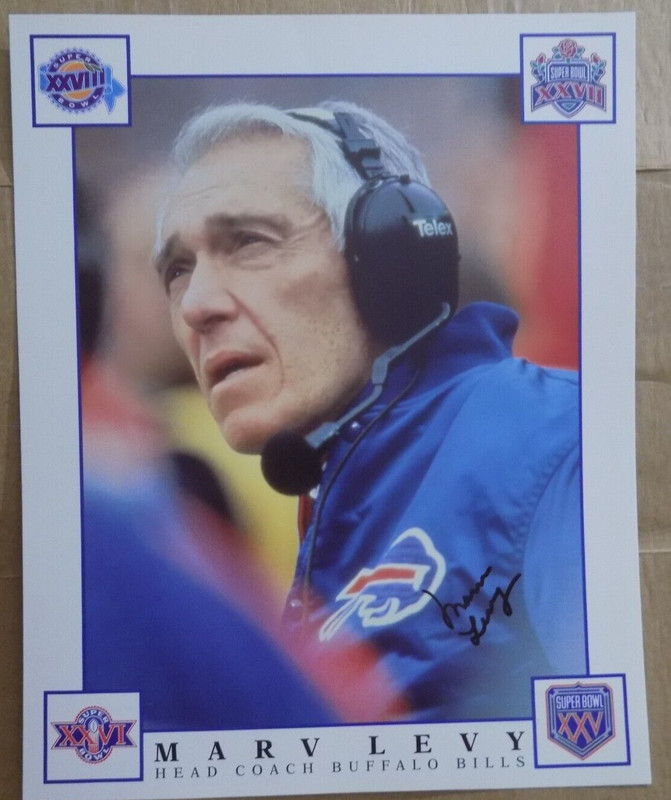 Marv Levy Head Coach Buffalo Bills 4 SUPER BOWL LOGOS Autographed Photo