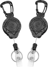 2 Pack Retractable Keychain Badge Reel Heavy Duty Carabiner Badge Holder Tactica