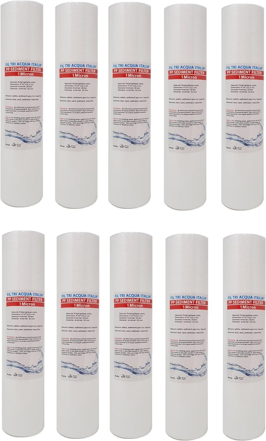 Cartuccia Filtro Acqua Polipropilene A SEDIMENTI 10 Pollici Micron 1 per...