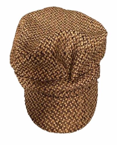 VINTAGE RETRO NEWSBOY HAT BROWN/BLACK/WHITE BLEND ELASTIC BACK