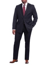 Men  s Classic Fit Solid Navy Two Button 100 Wool Suit